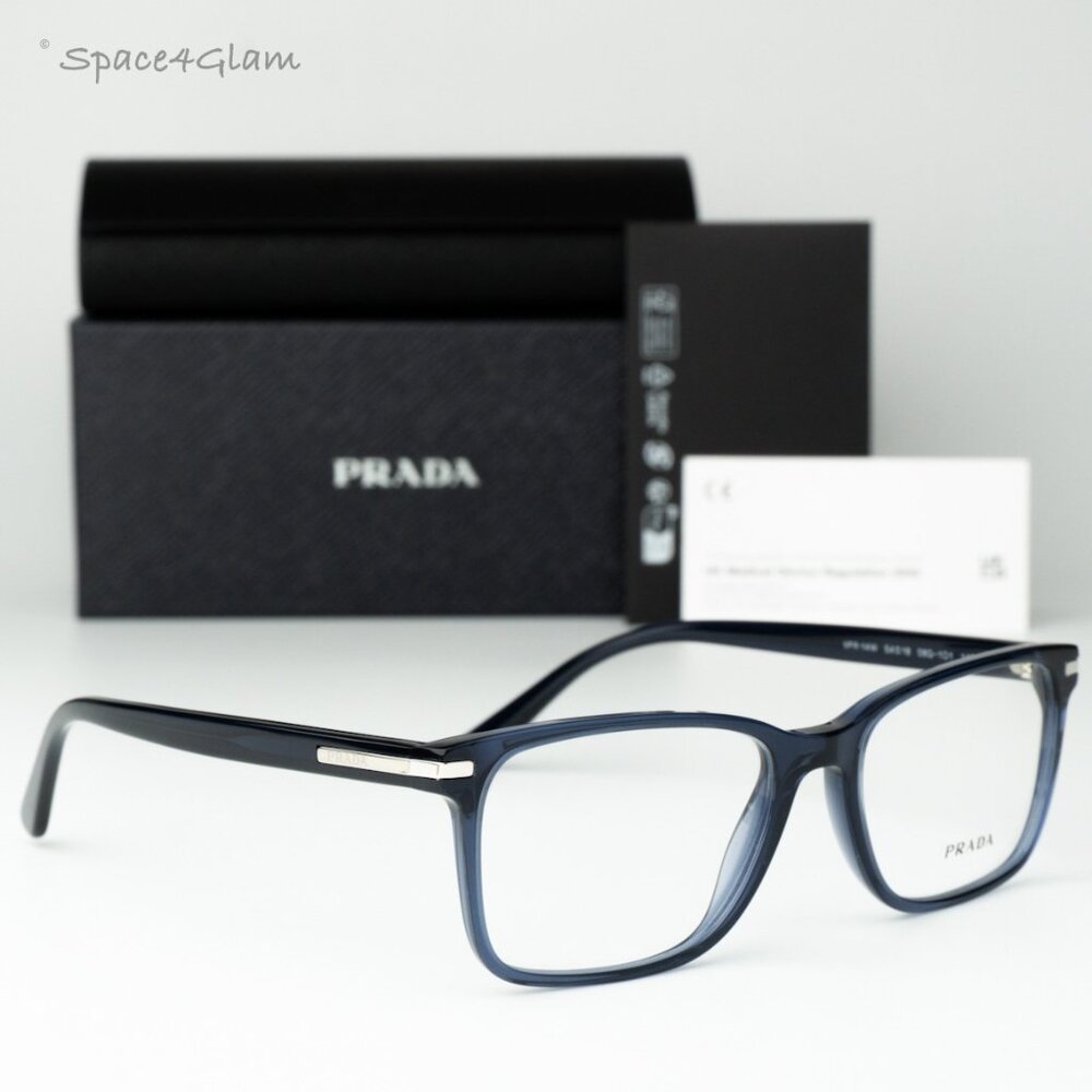 Prada Women Eyeglasses Blue Crystal Demo Square PR14WV 08Q1O1 BRAND NEW